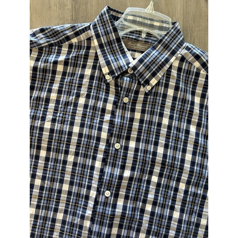 Daniel CREMIEUX Signature Collection Mens L Plaid Blue Shirt Long Sleeve Cotton